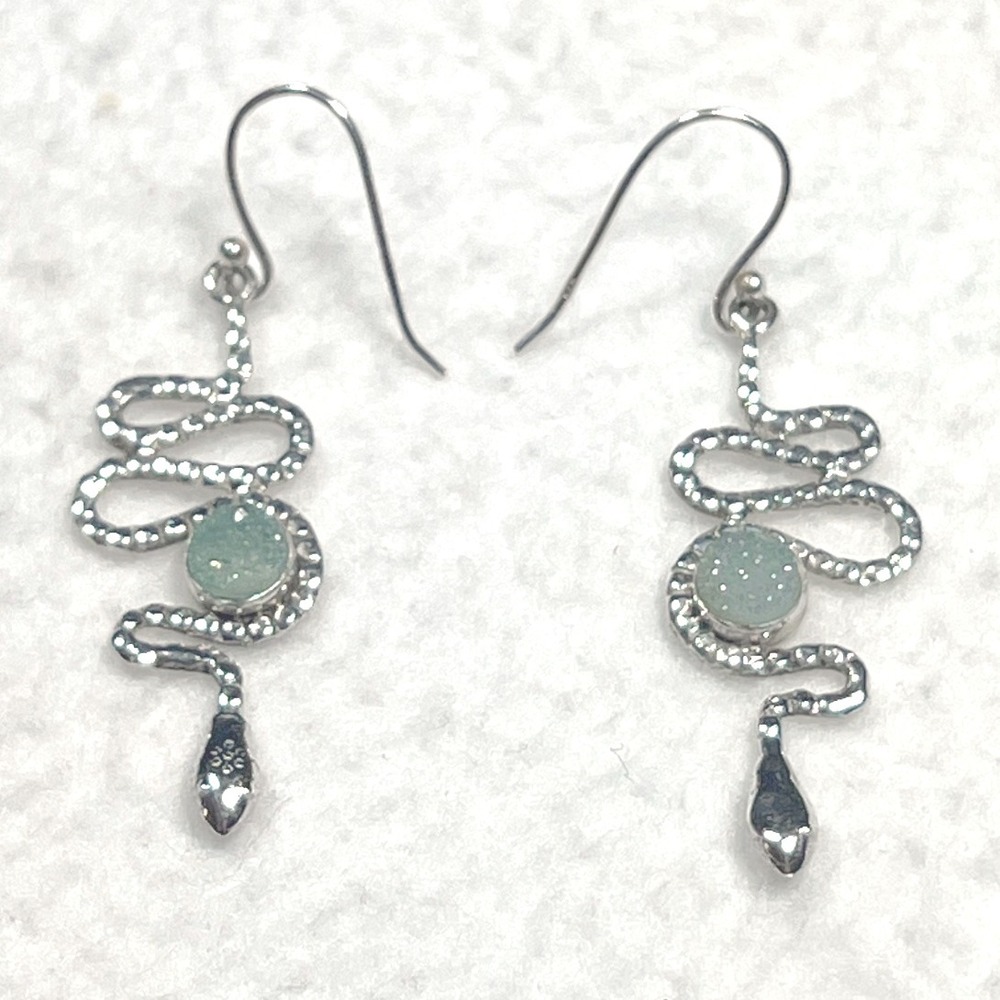 925 Sterling Silver Snake Earrings Teal Stone Dangle Serpent Jewelry Pierced